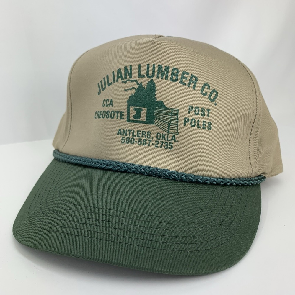 Julian Lumber Co Hat Antlers, OK Beige Green Rope Adjustable OSFM Outdoor Cap